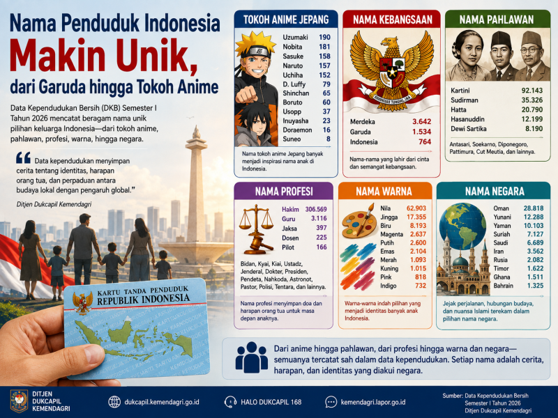 Nama Penduduk Indonesia Makin Unik, dari Garuda hingga Tokoh Anime